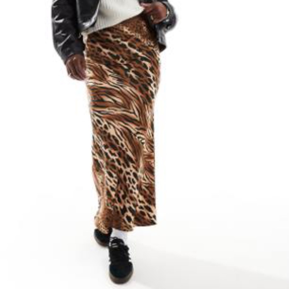 ASOS NWT Brown Animal Print Satin Skirt